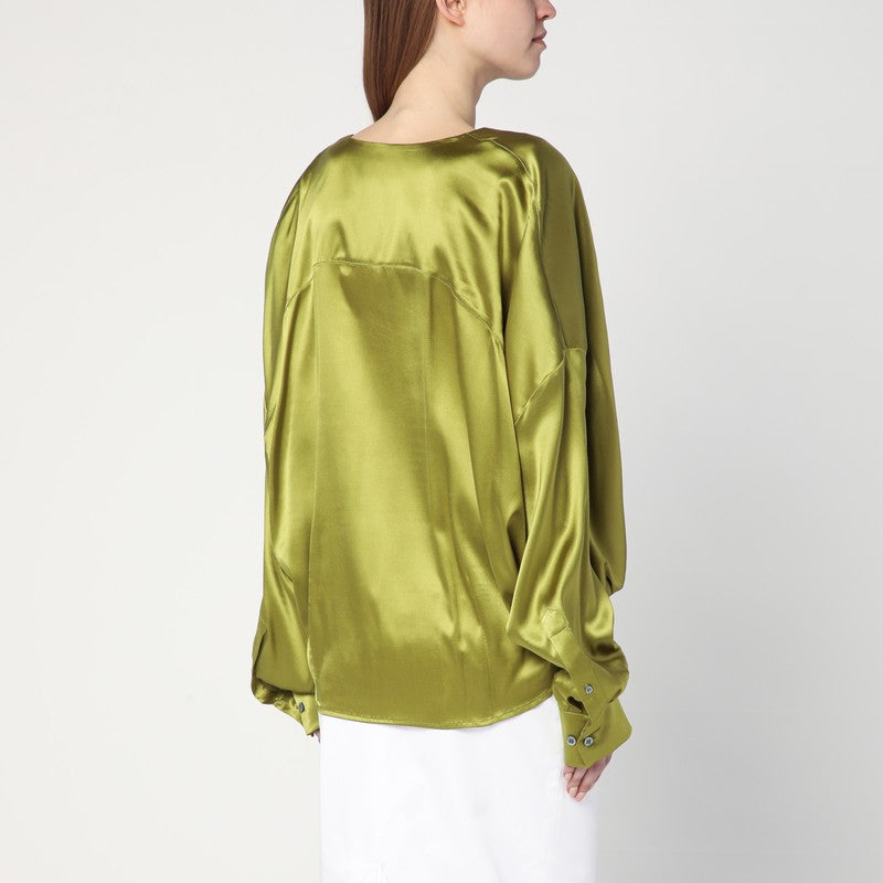 Dries Van Noten Loose Olive Green Blouse In Silk