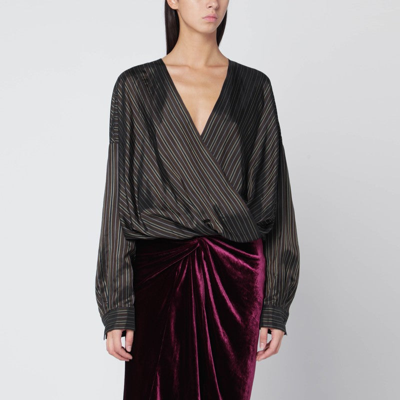 Dries Van Noten Loose Brown Shirt With Striped Pattern