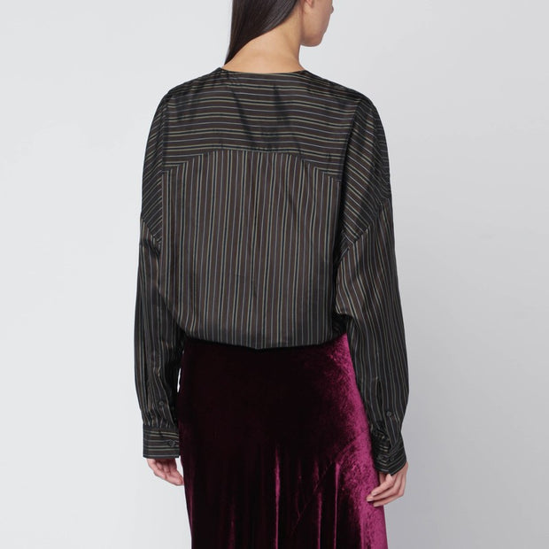 Dries Van Noten Loose Brown Shirt With Striped Pattern