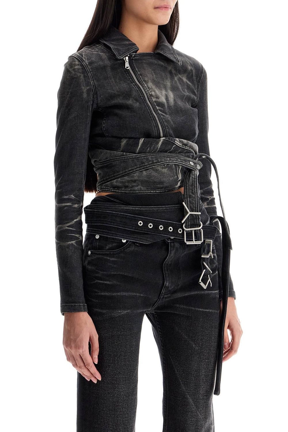 Y Project Denim Jacket With Criss-Cross Belt