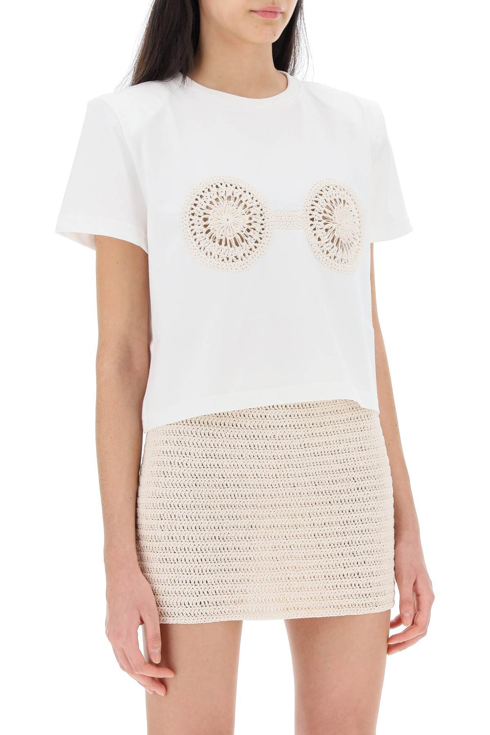 Magda Butrym Crochet Insert Cropped T-Shirt