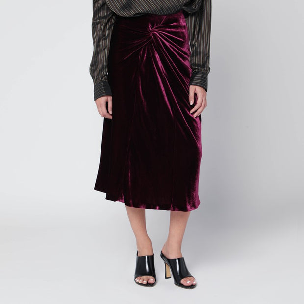 Dries Van Noten Purple Velvet Draped Midi Skirt