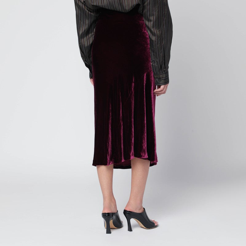 Dries Van Noten Purple Velvet Draped Midi Skirt