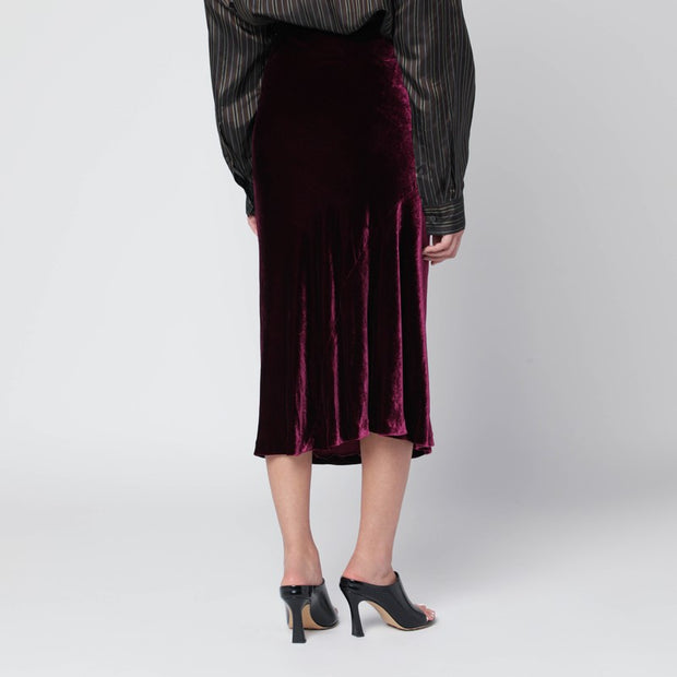 Dries Van Noten Purple Velvet Draped Midi Skirt