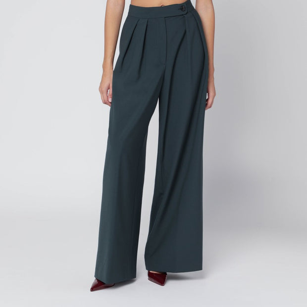 Dries Van Noten Straight Pants With Dark Green Pleats