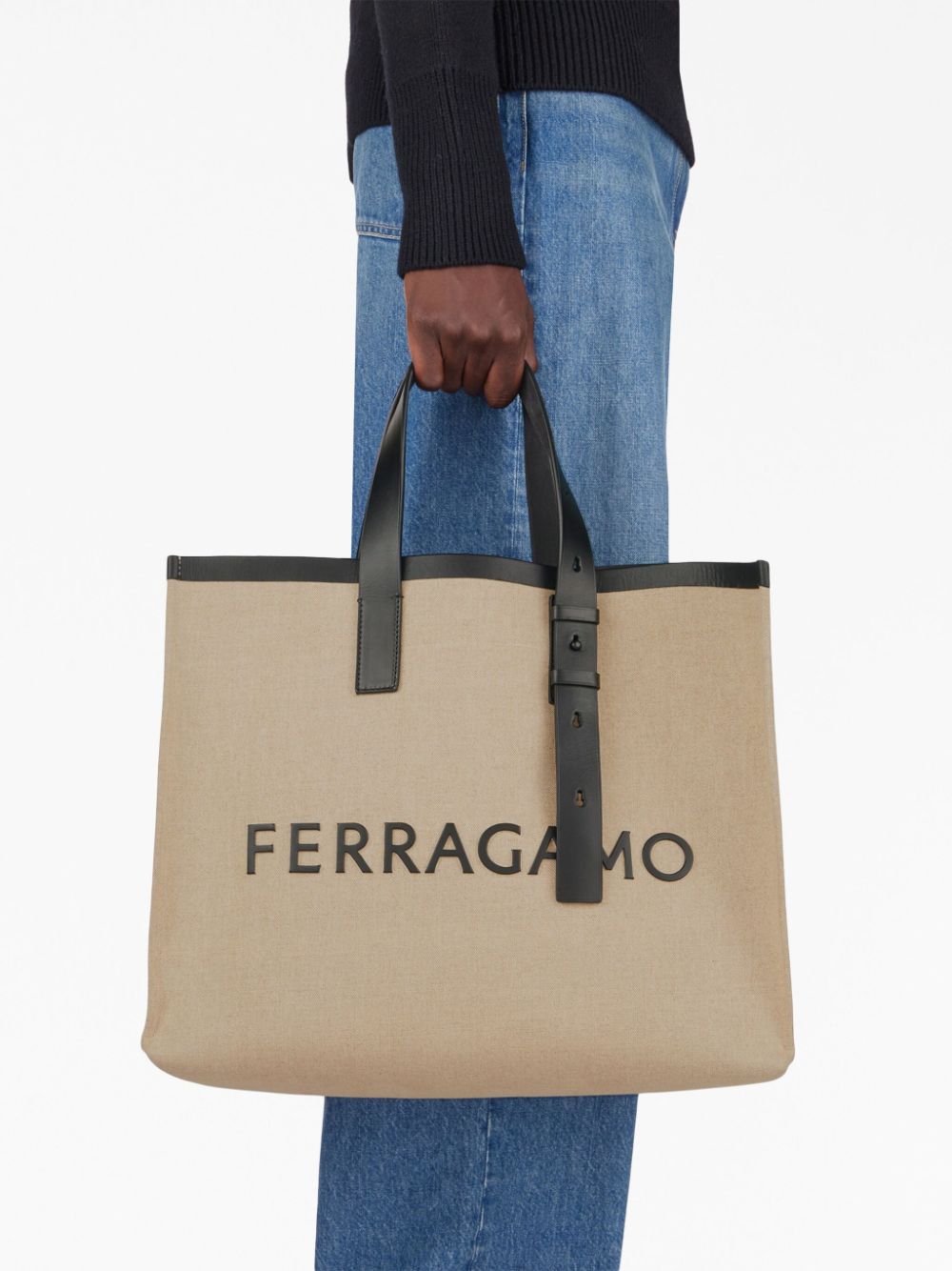 Ferragamo Logo Tote Bag In Beige