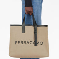 Ferragamo Logo Tote Bag In Beige