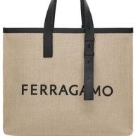 Ferragamo Logo Tote Bag In Beige