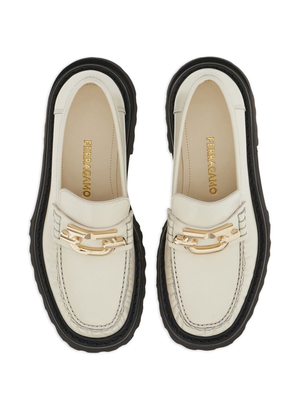 Ferragamo Gancini Buckle Loafers In White