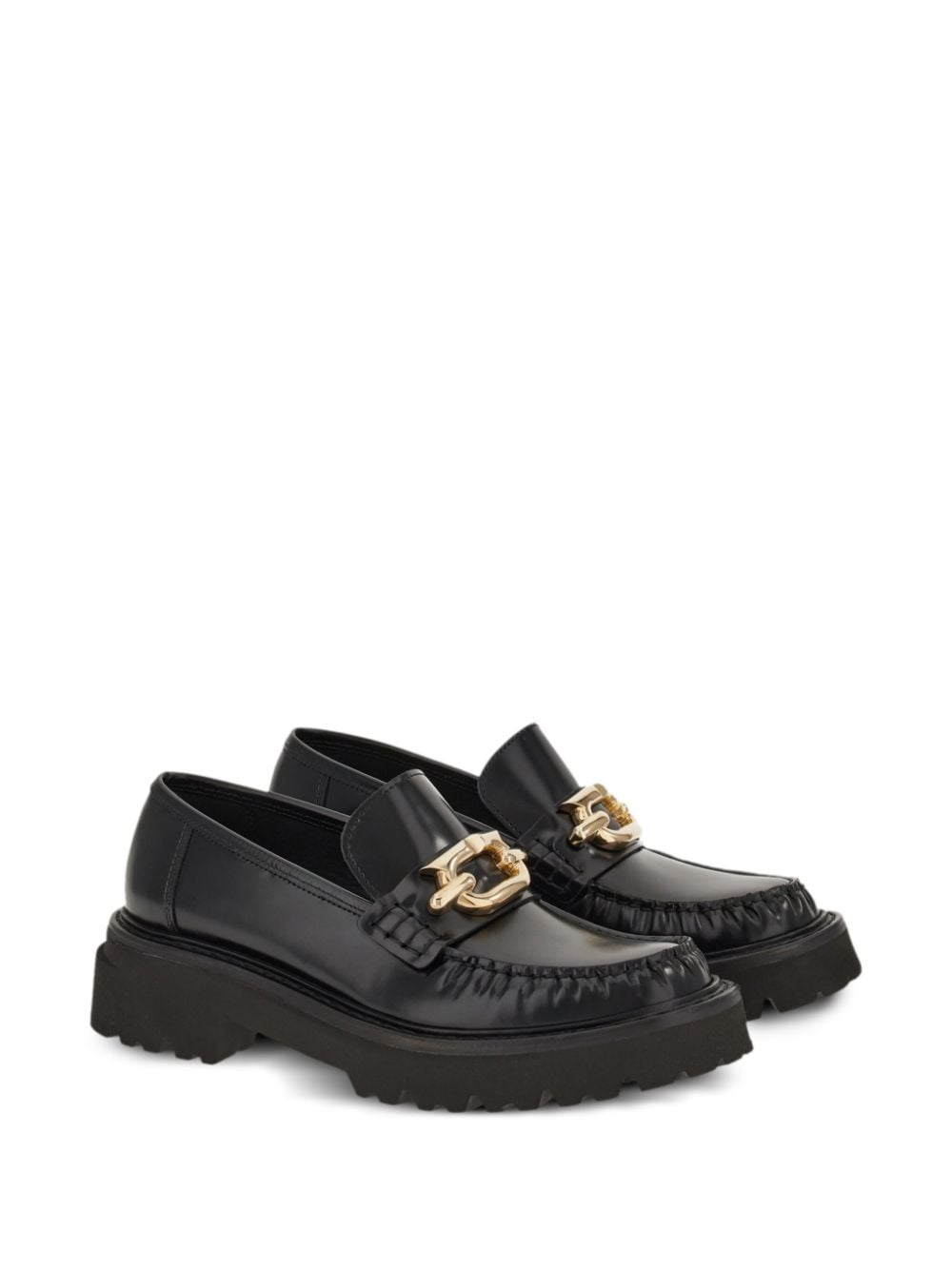 Ferragamo Gancini Buckle Loafers In Black