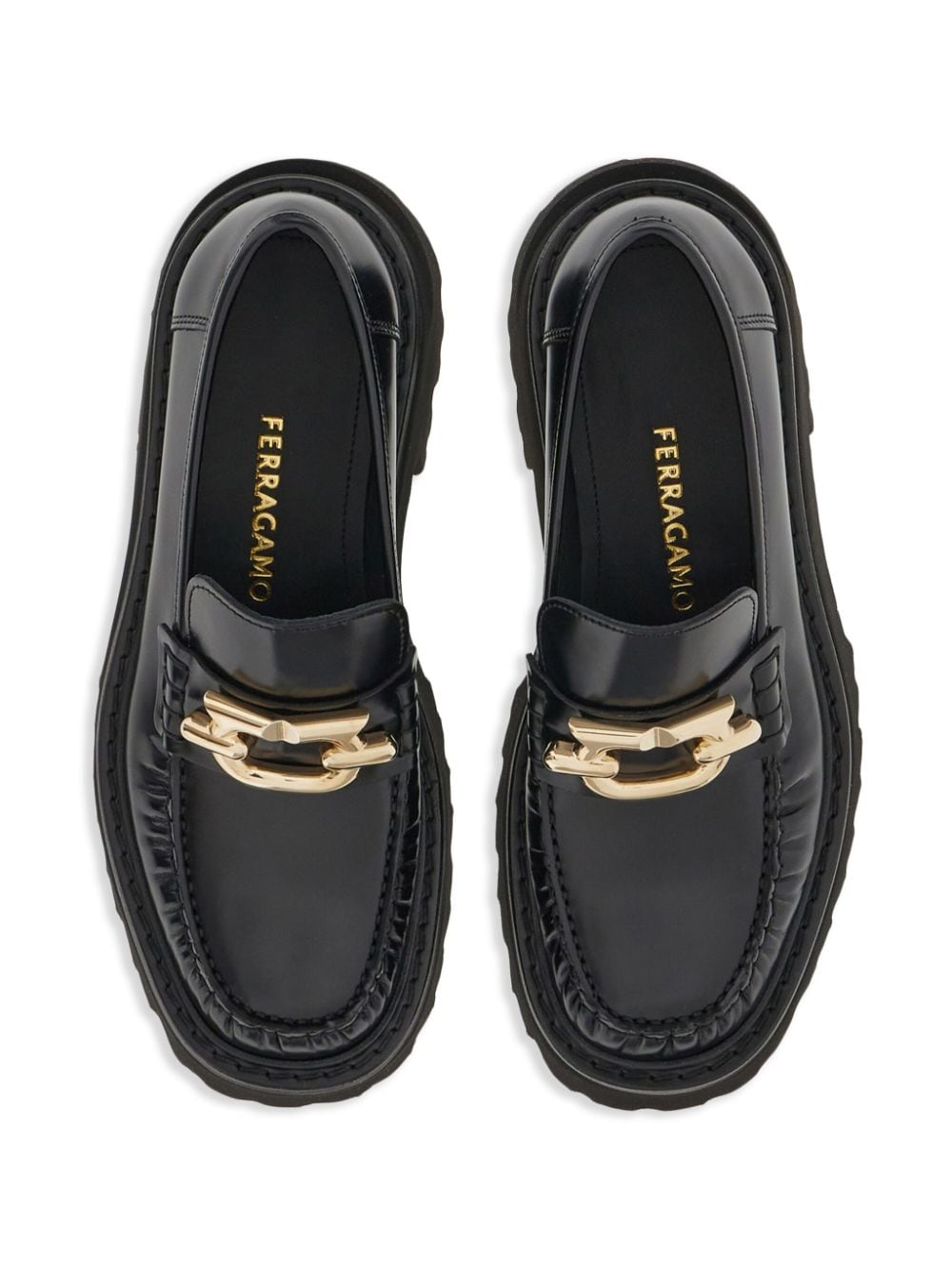 Ferragamo Gancini Buckle Loafers In Black