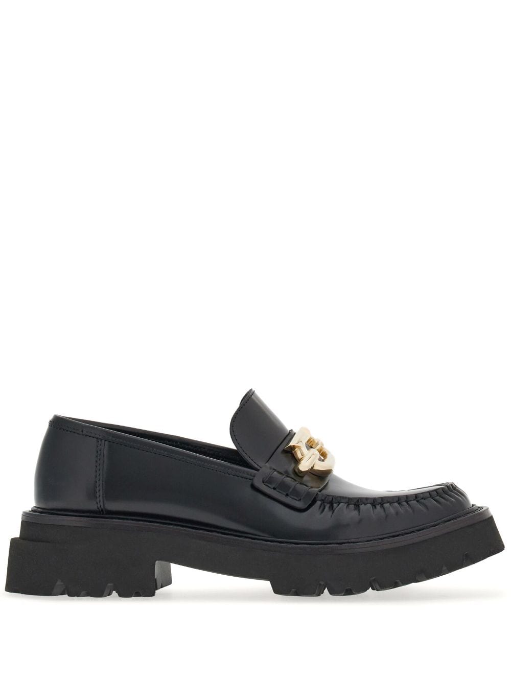 Ferragamo Gancini Buckle Loafers In Black