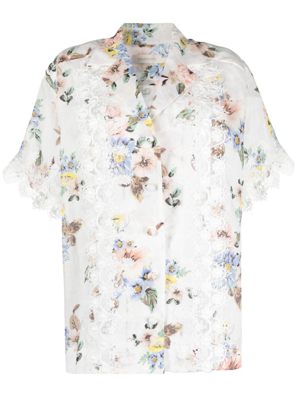 Zimmermann Lace Trimmed Floral Print Shirt Blue