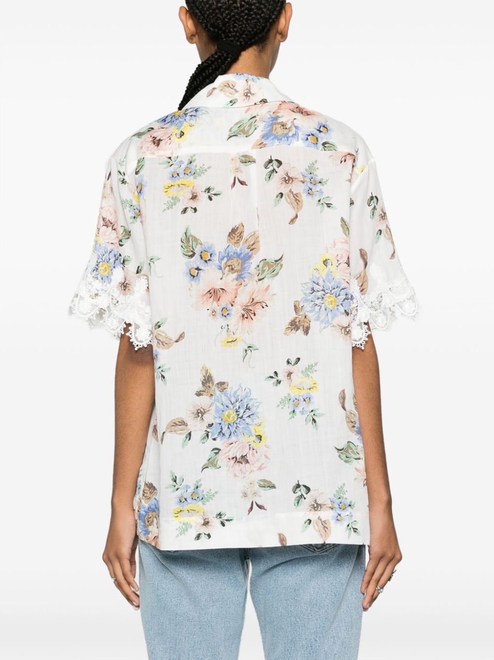 Zimmermann Lace Trimmed Floral Print Shirt Blue