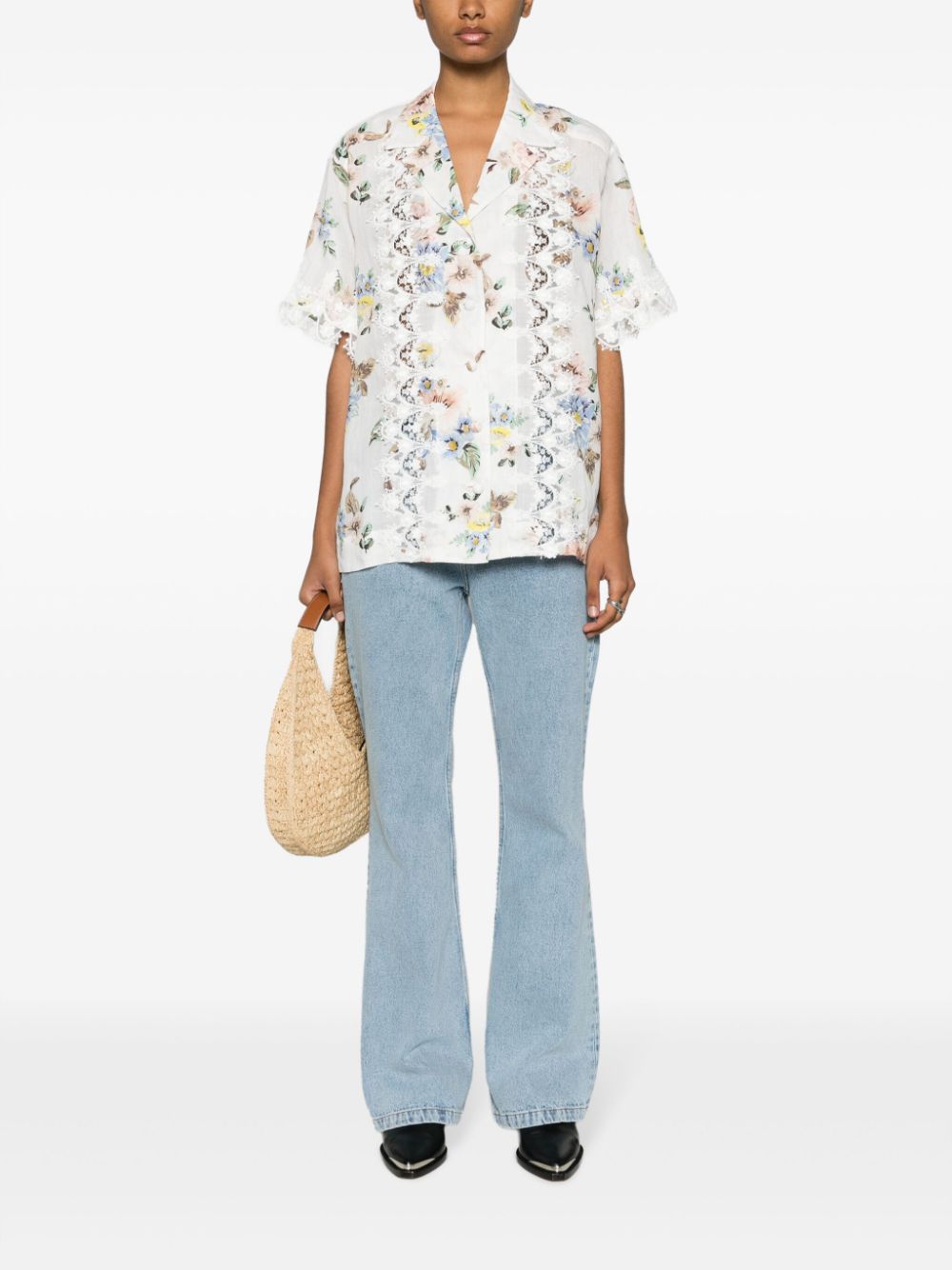 Zimmermann Lace Trimmed Floral Print Shirt Blue