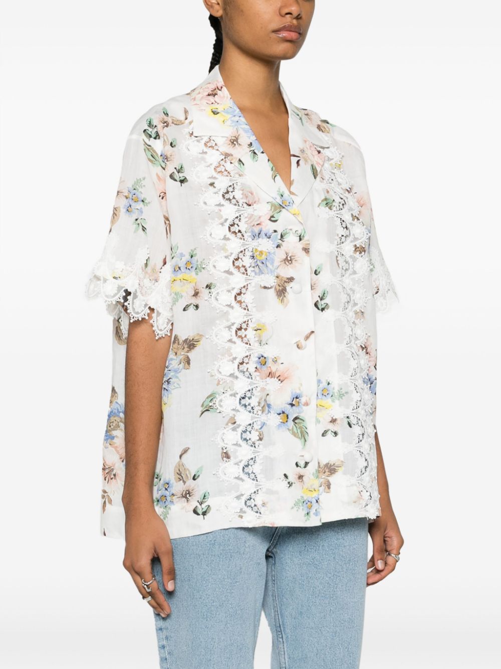 Zimmermann Lace Trimmed Floral Print Shirt Blue