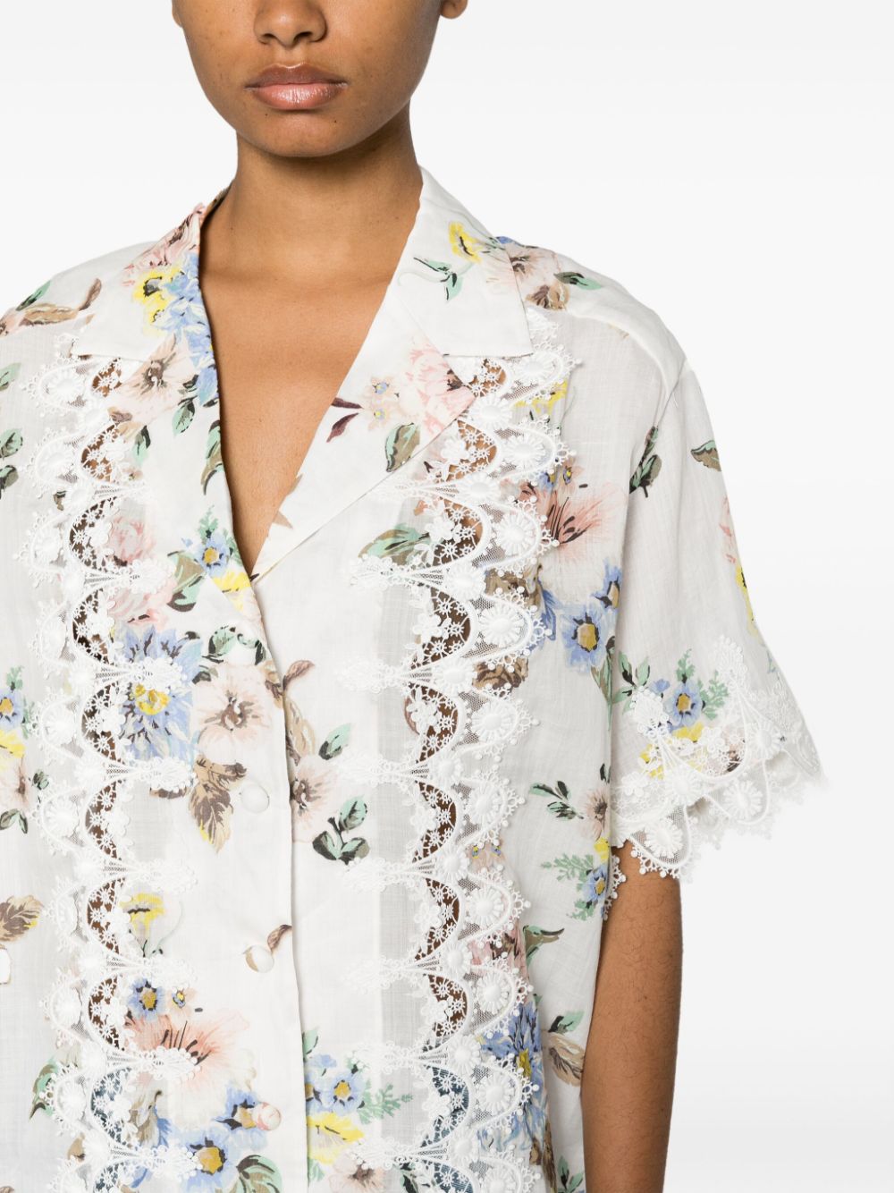 Zimmermann Lace Trimmed Floral Print Shirt Blue