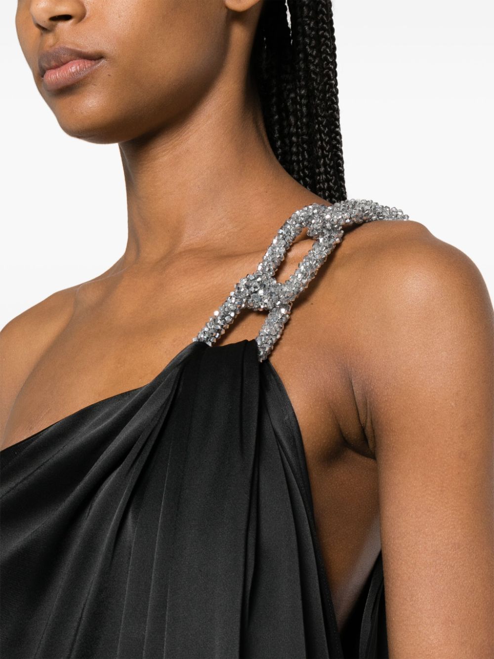 Stella McCartney Black One-shoulder Long Dress With Crystal Embellishment