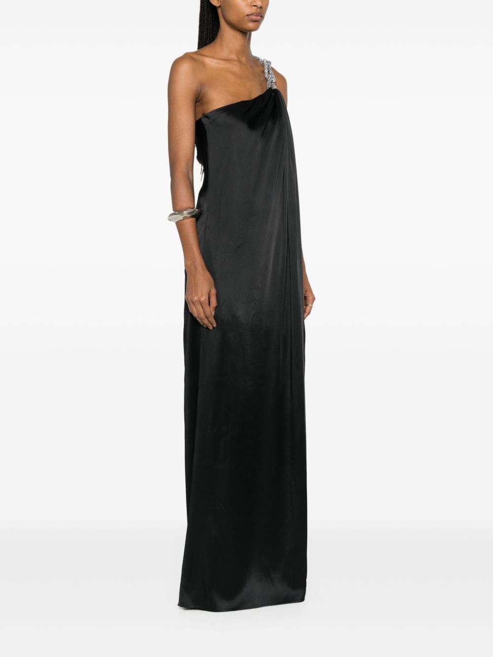 Stella McCartney Black One-shoulder Long Dress With Crystal Embellishment