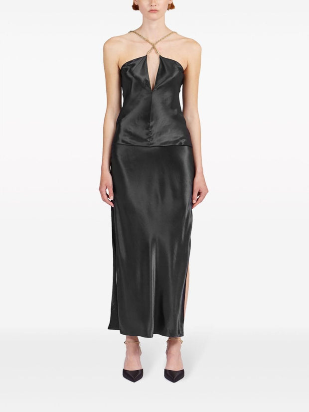 Ferragamo Satin Chain Strap Cami Top In Black