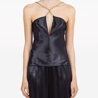 Ferragamo Satin Chain Strap Cami Top In Black