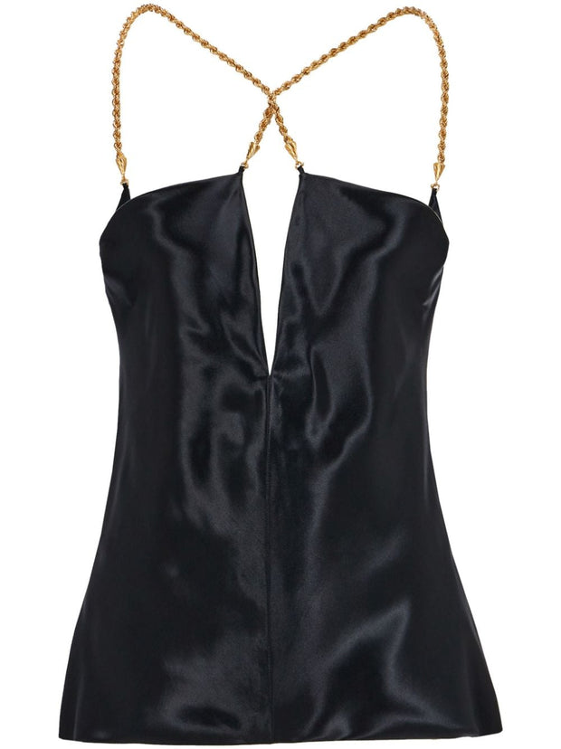 Ferragamo Satin Chain Strap Cami Top In Black