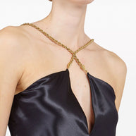 Ferragamo Satin Chain Strap Cami Top In Black