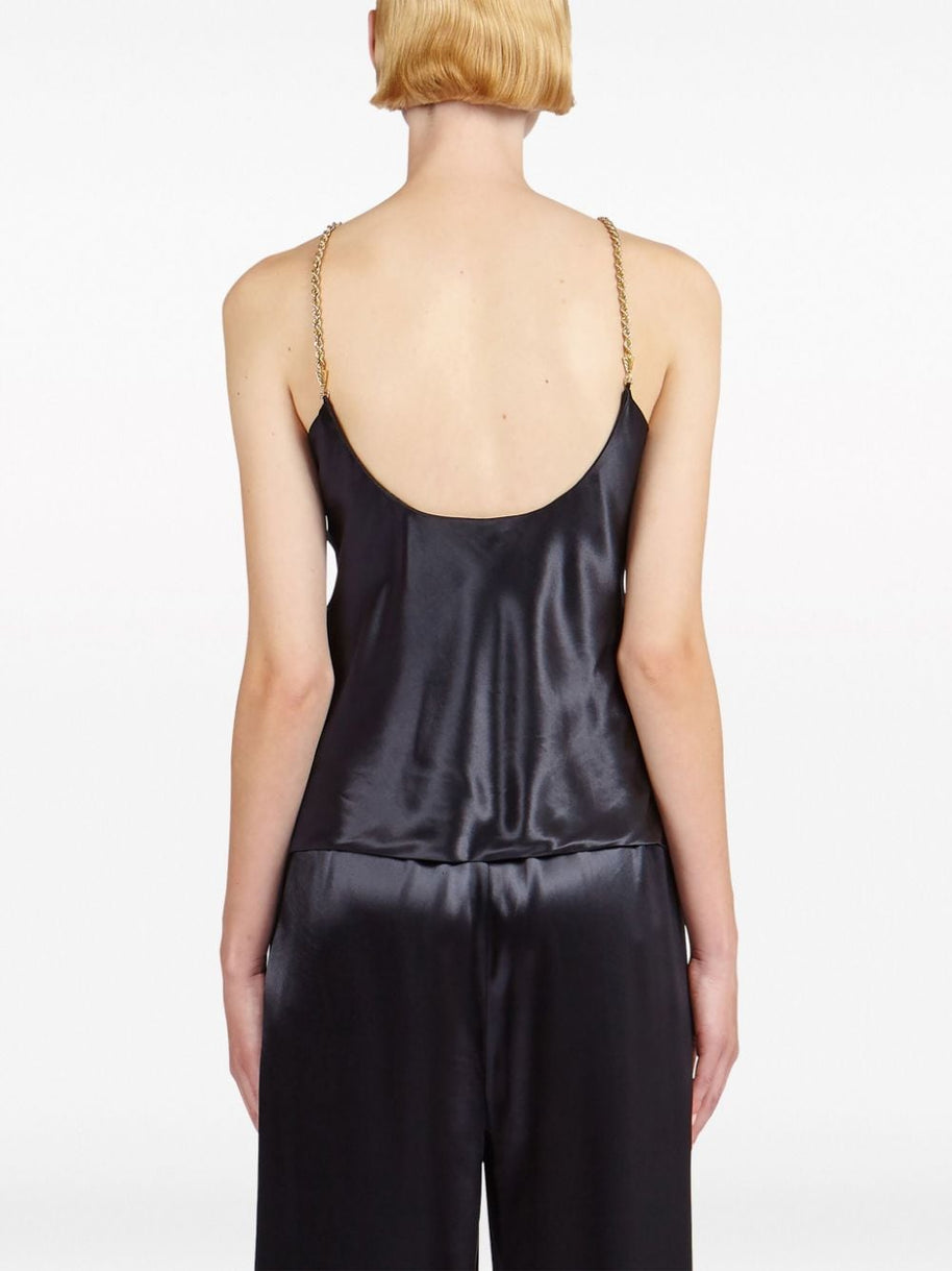 Ferragamo Satin Chain Strap Cami Top In Black