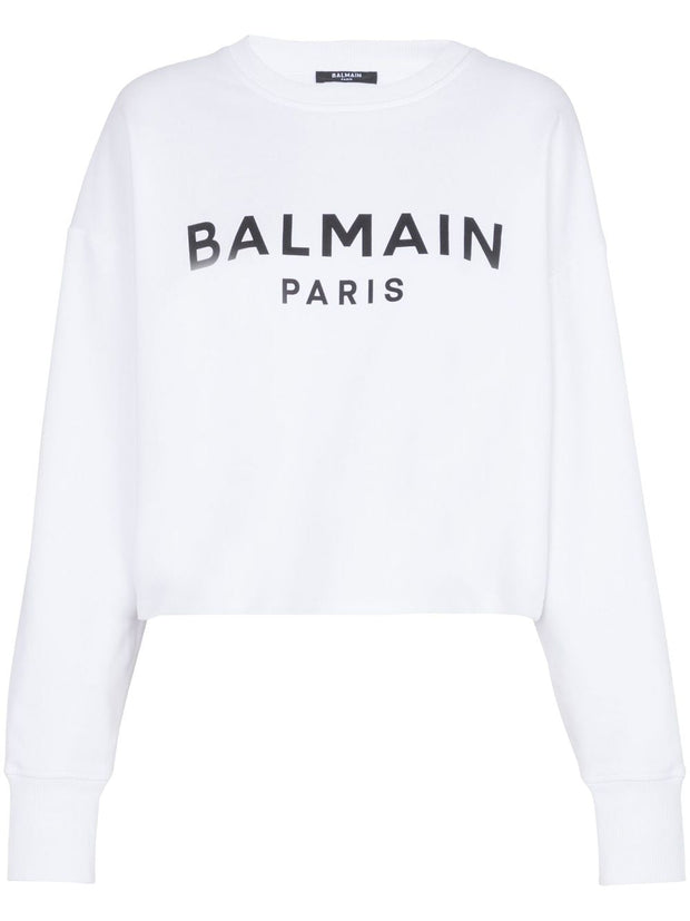 Balmain Logo Print Cropped Sweatshirt