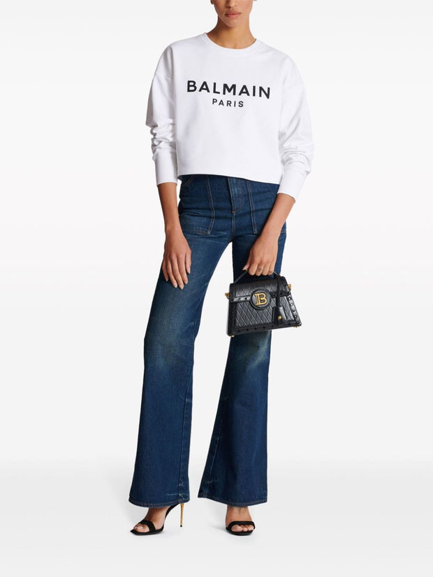 Balmain Logo Print Cropped Sweatshirt