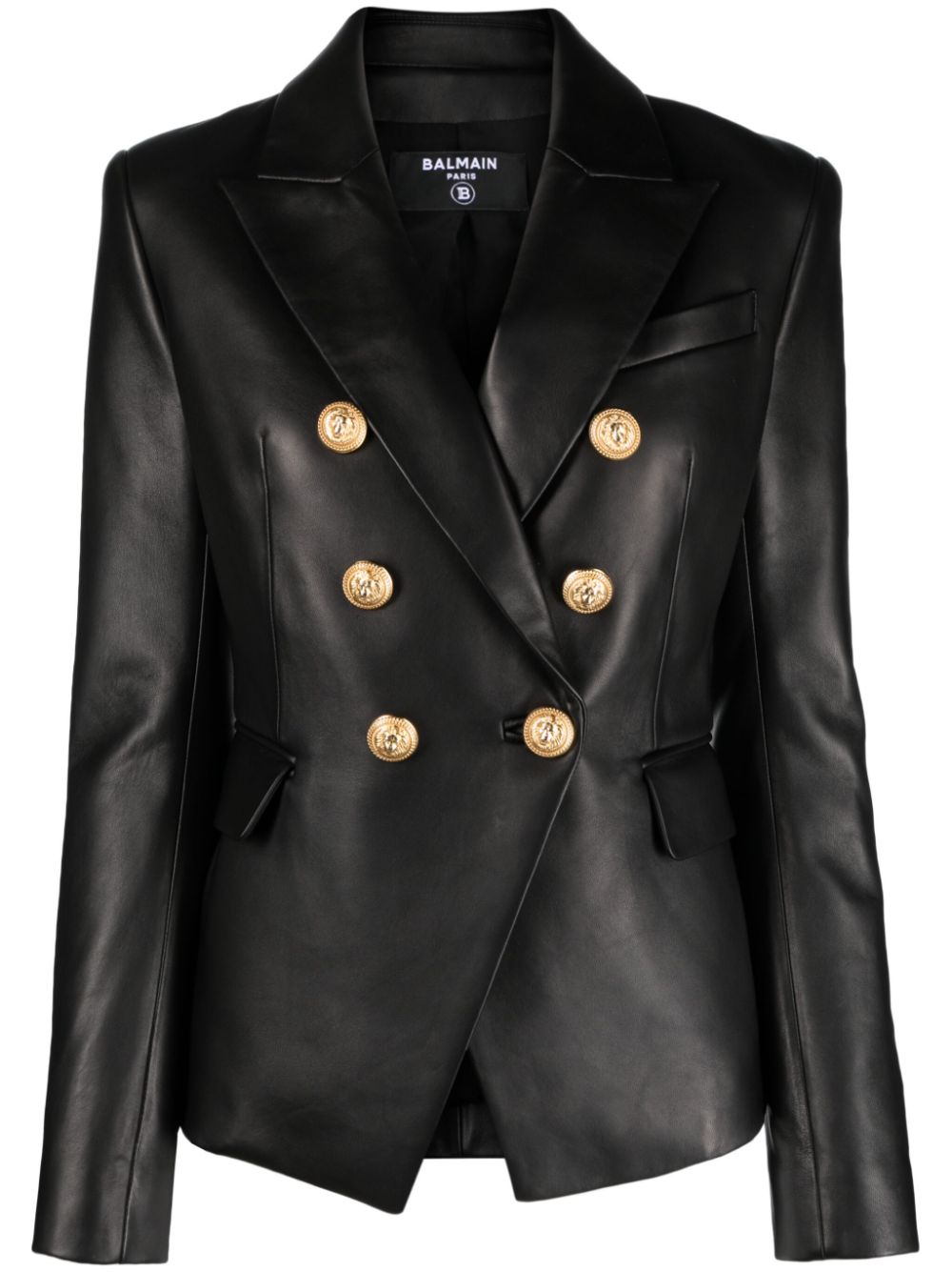 Balmain Leather Double Breasted Jackets Black