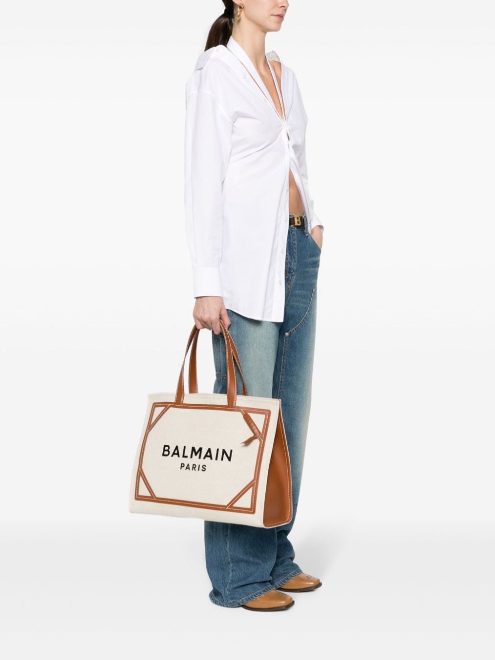 Balmain Beige Cotton-linen Blend Tote