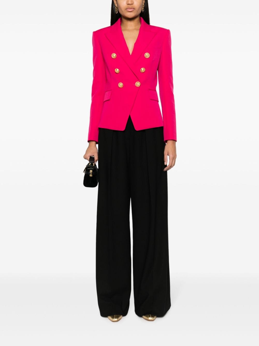 Balmain Virgin Wool Double Breasted Jacket Fuchsia