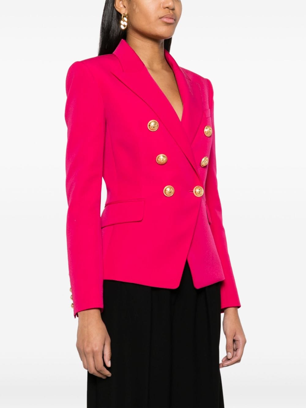 Balmain Virgin Wool Double Breasted Jacket Fuchsia