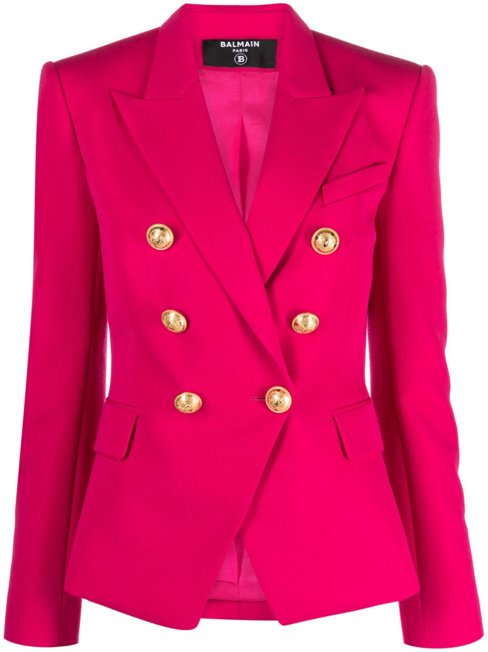 Balmain Virgin Wool Double Breasted Jacket Fuchsia