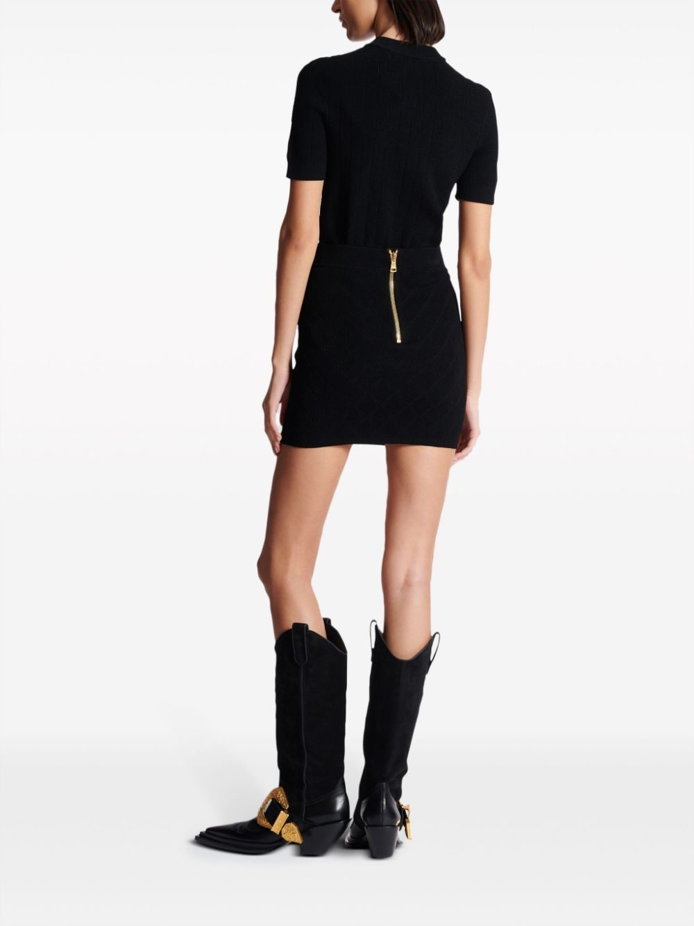 Balmain Pointelle Knit Mini Skirt Black