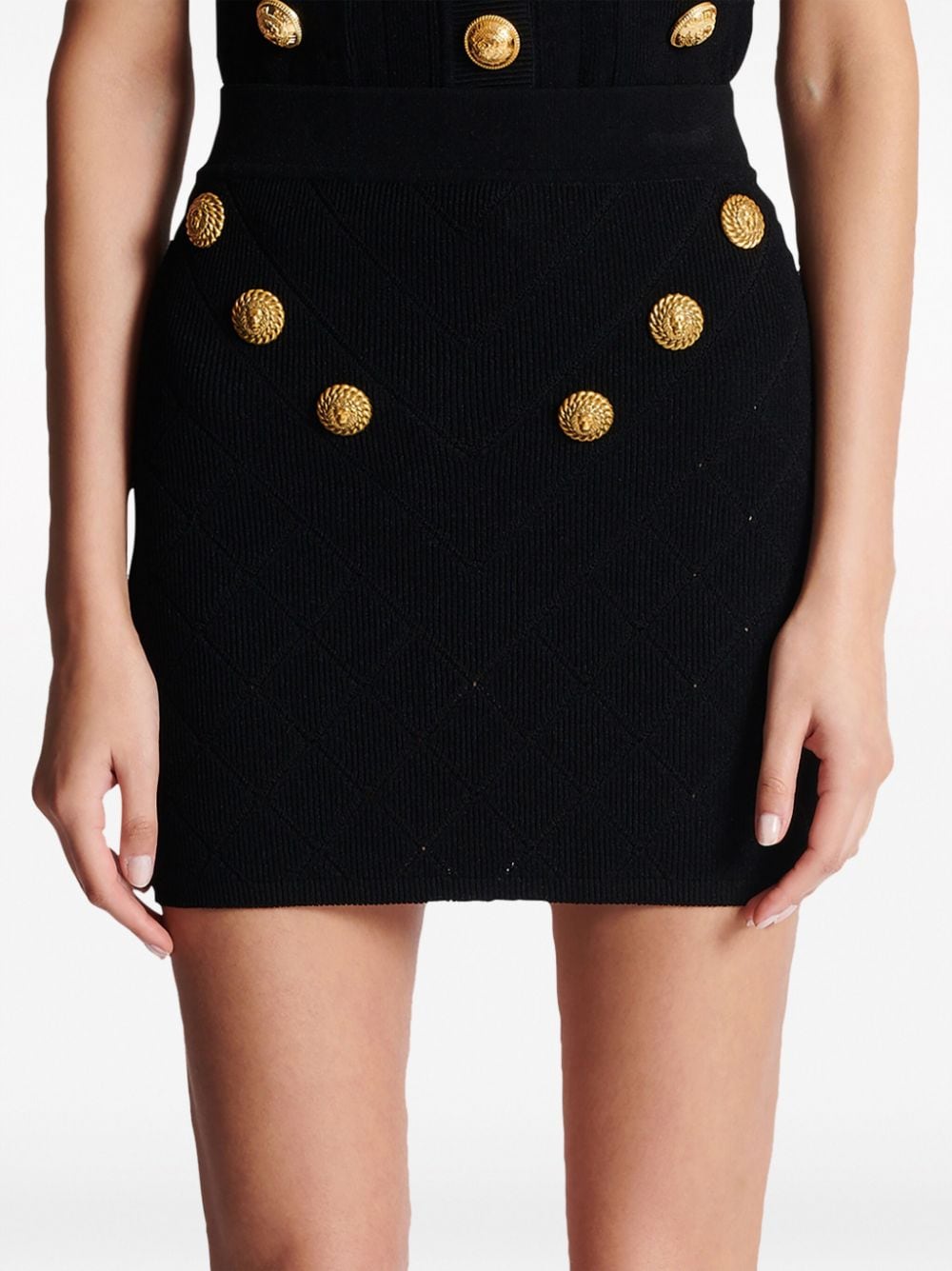 Balmain Pointelle Knit Mini Skirt Black