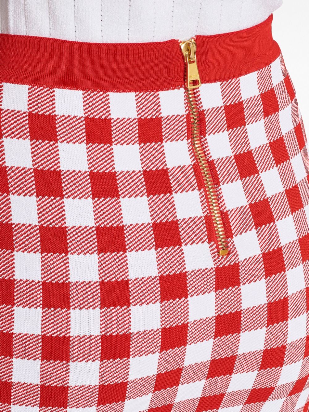 Balmain Gingham Mini Skirt Red