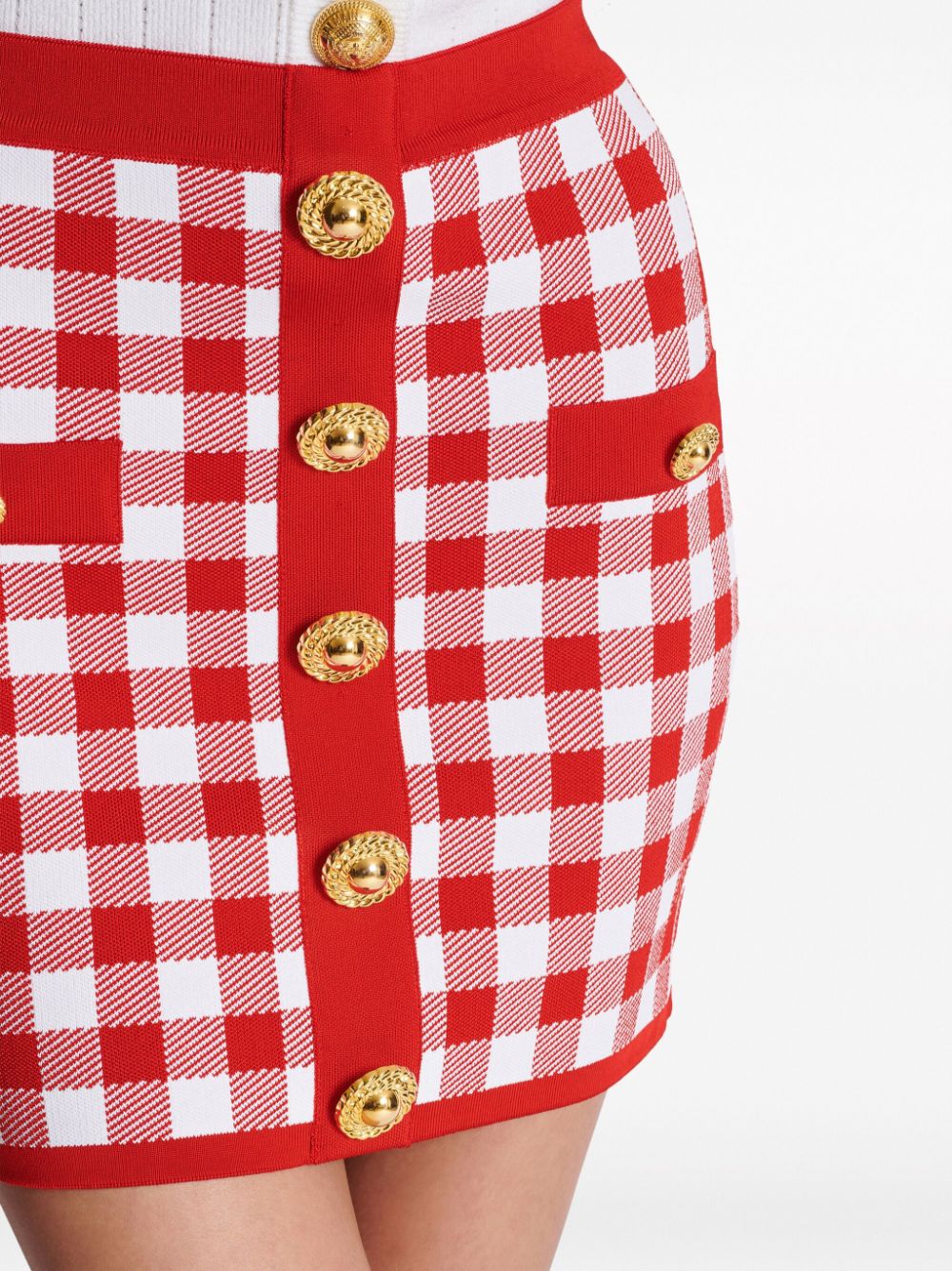 Balmain Gingham Mini Skirt Red