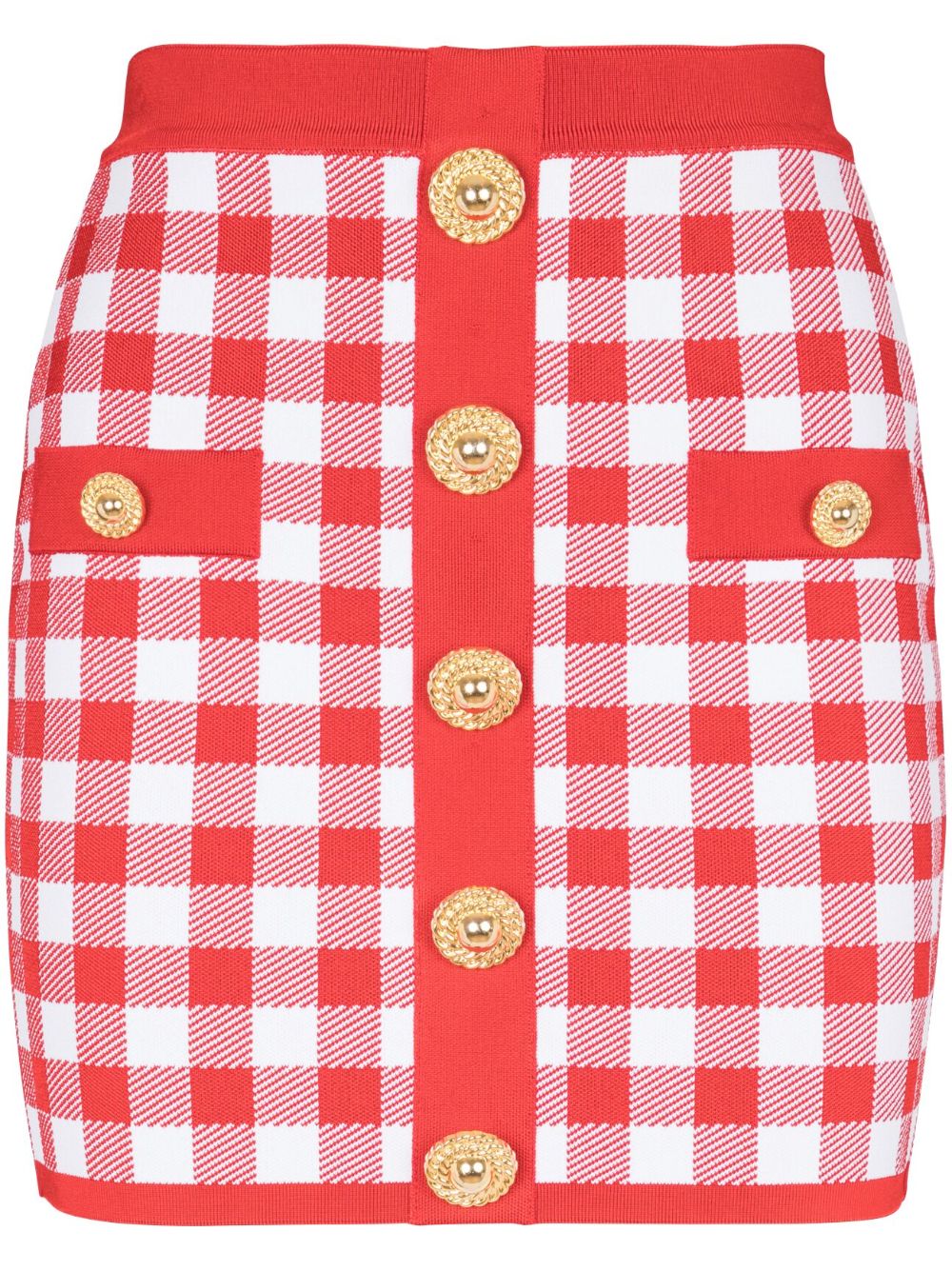 Balmain Gingham Mini Skirt Red