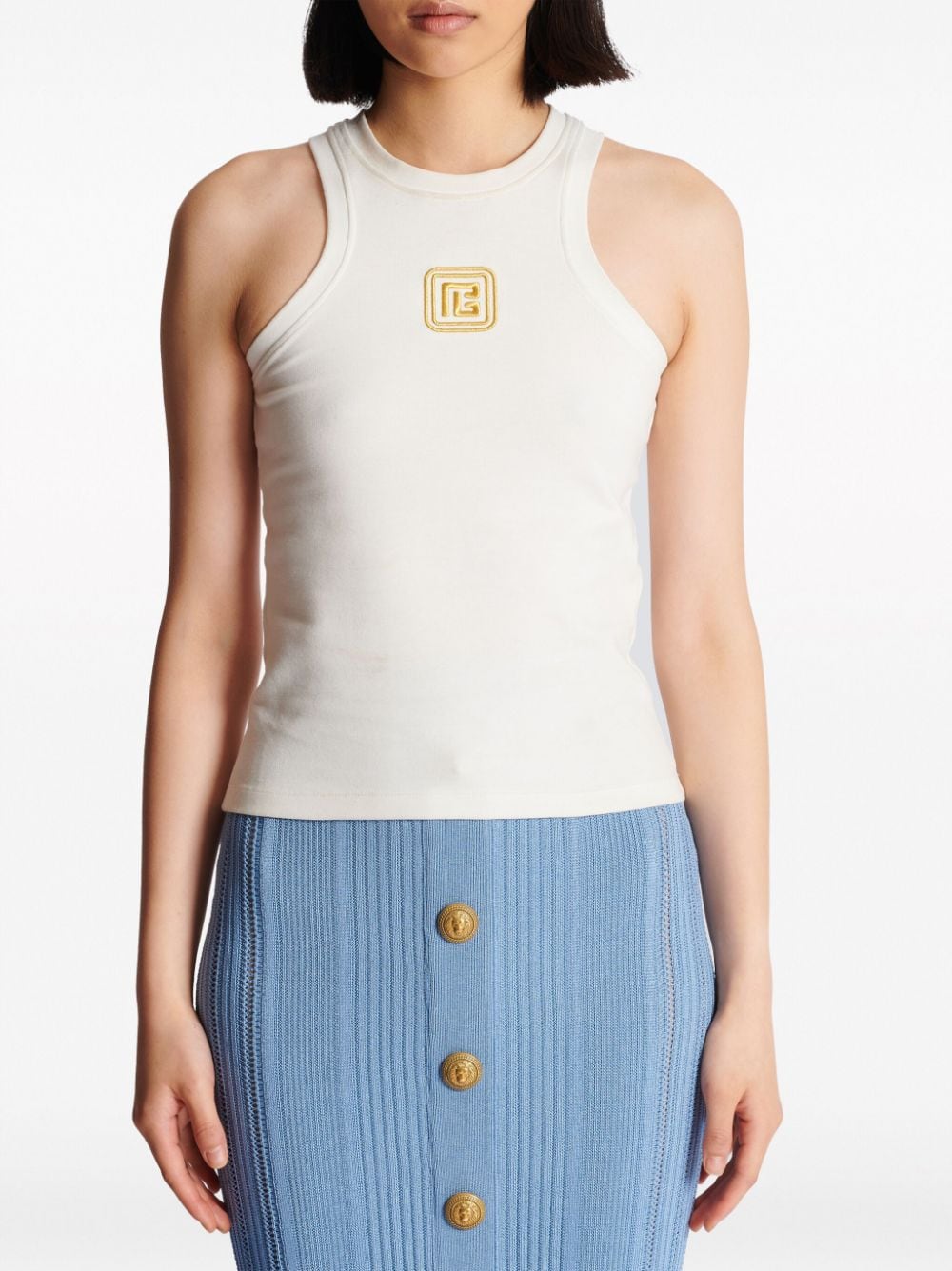 Balmain Embroidered Logo Tank Top