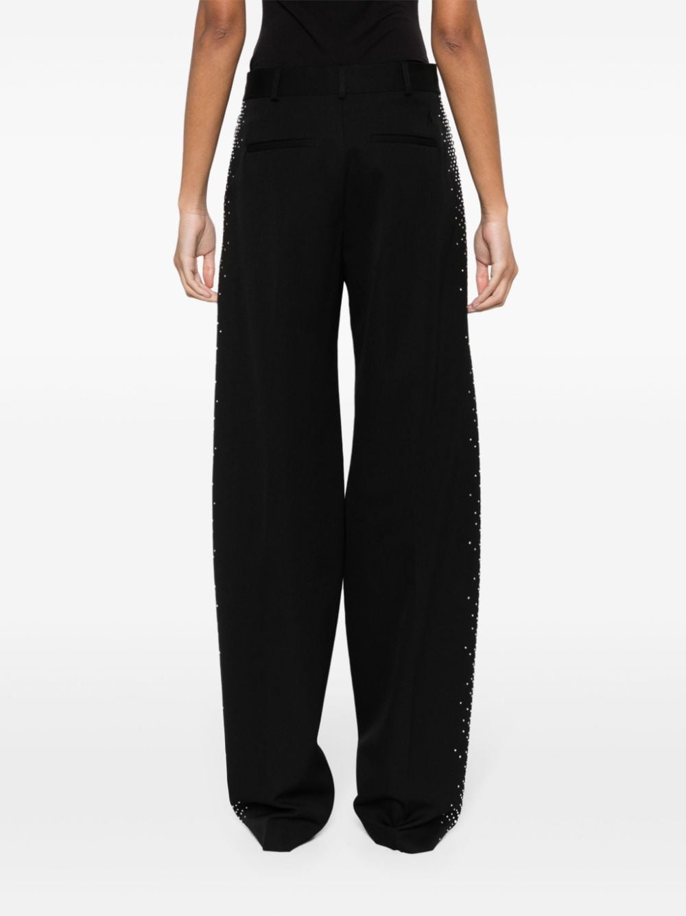 The Attico Rhinestone Embellished Wool Pants Black