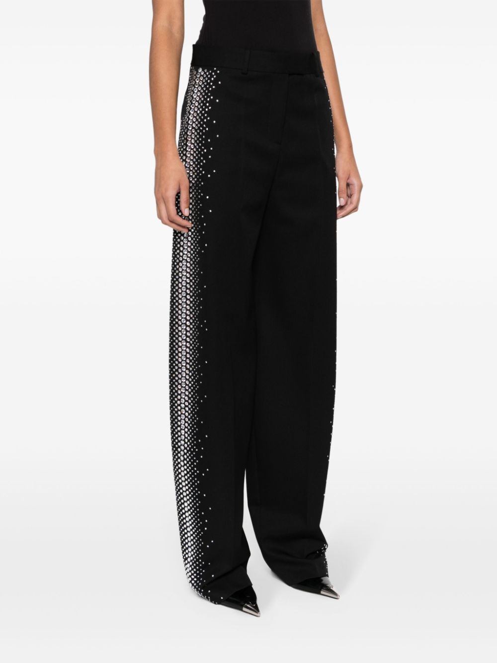 The Attico Rhinestone Embellished Wool Pants Black