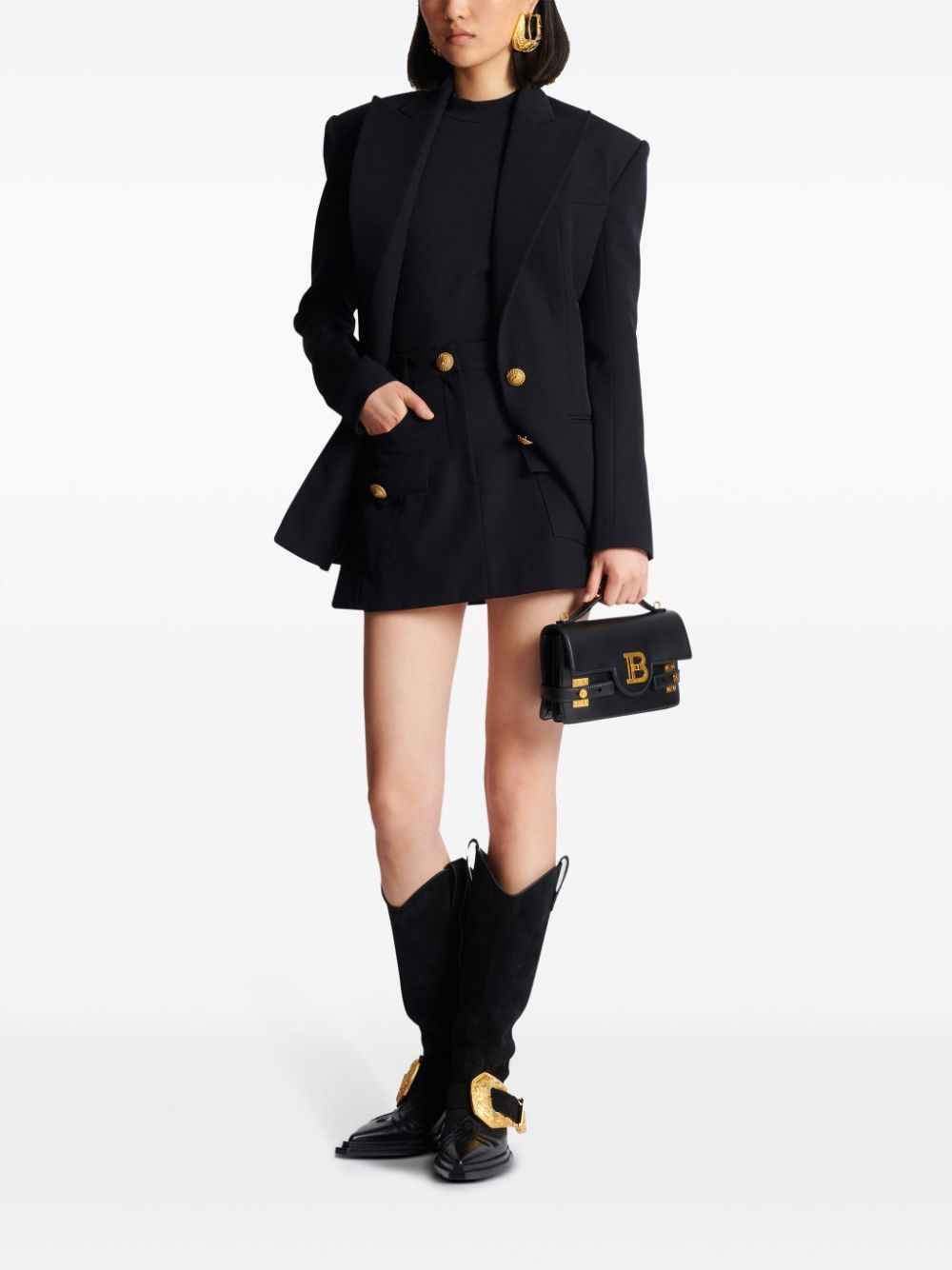 Balmain Wool Mini Skirt Black