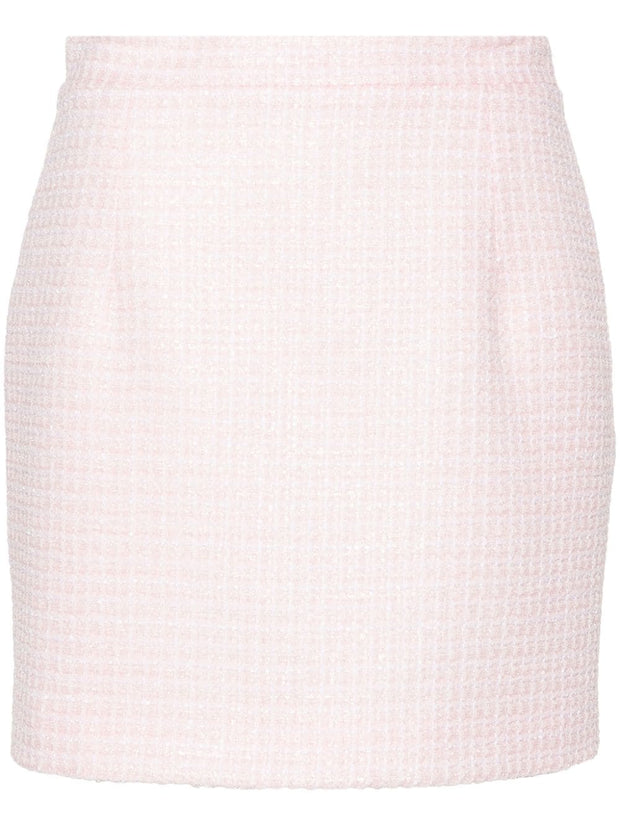 Alessandra Rich Sequin Checked Tweed Mini Skirt - Powder