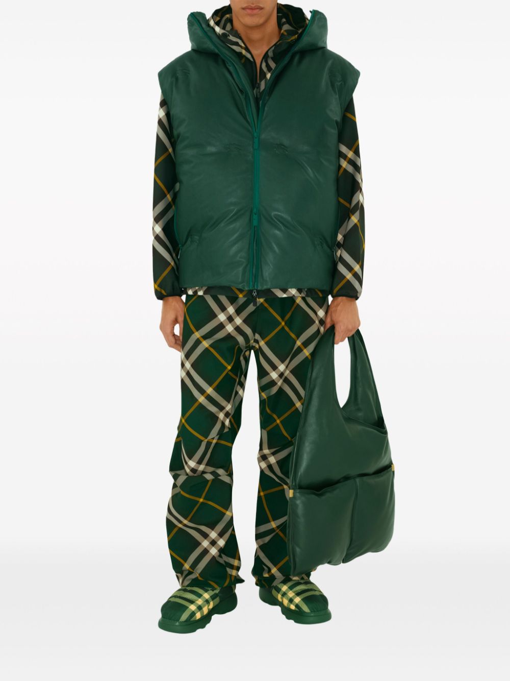 Burberry Check Trousers In Green