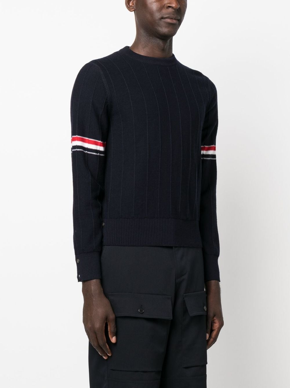 Thom Browne RWB Stripe Wool Sweater In Blue