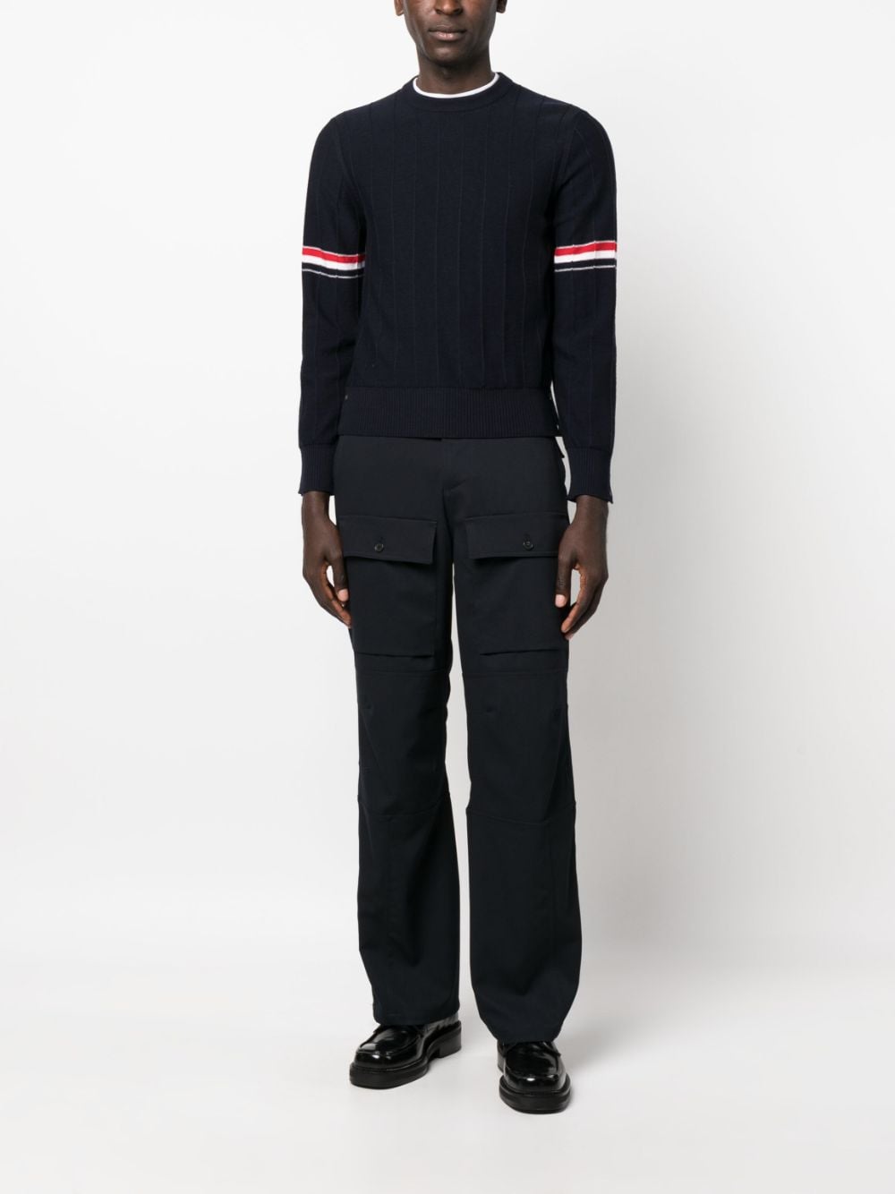 Thom Browne RWB Stripe Wool Sweater In Blue