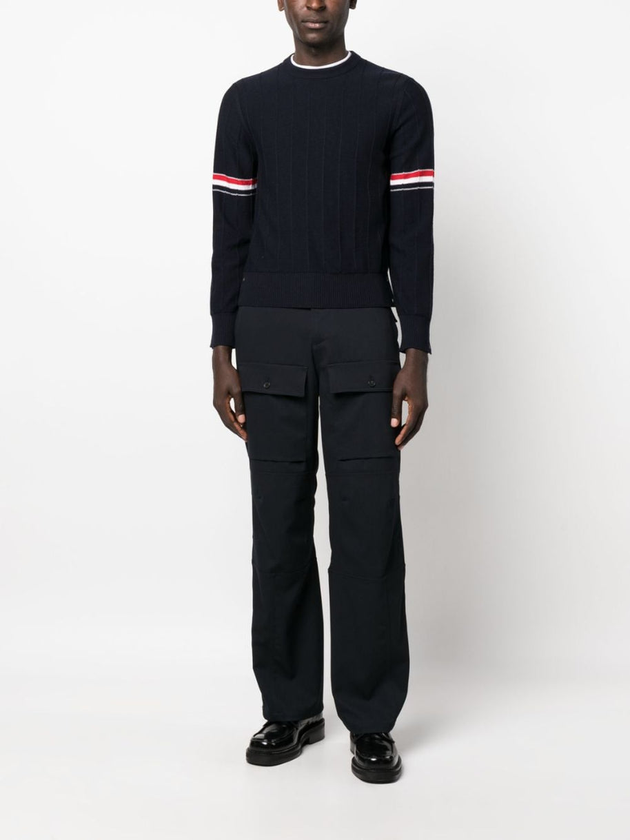 Thom Browne RWB Stripe Wool Sweater In Blue