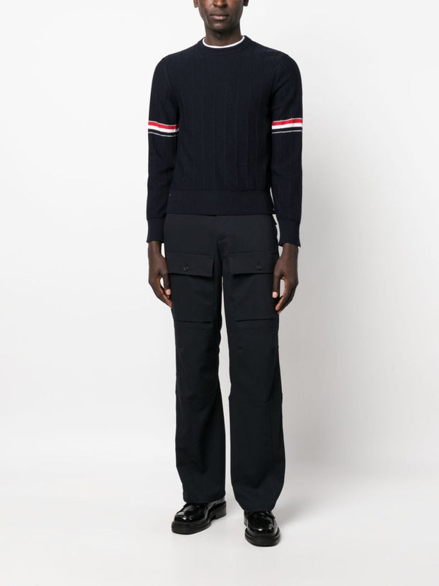 Thom Browne RWB Stripe Wool Sweater In Blue